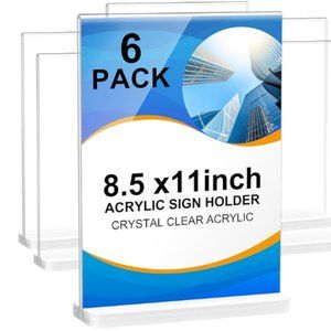 NWT 6 pack Acrylic Sign Holder 8.5x11 in